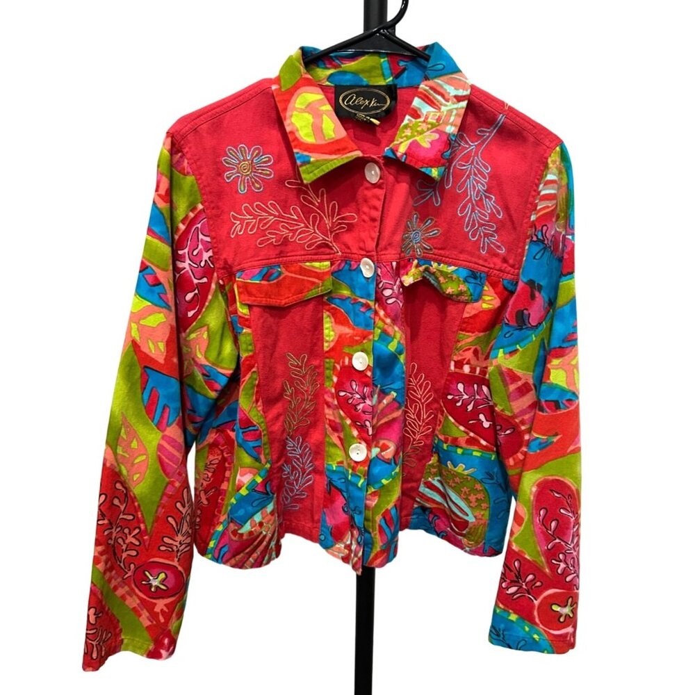 Alex Kim Embroidered Patchwork Vibrant Jacket Cotton Sz LP